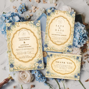 Vintage Navy Nautical Garden Wedding Save The Date