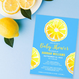 Lemon Watercolor Slices Pink Baby Shower Invitation