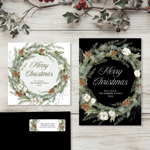 Elegant Pine Wreath and Greenery   Christmas Return Address Label