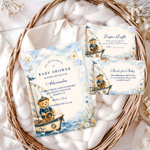 Whimsical Sailor Bear Baby Shower Invitation
