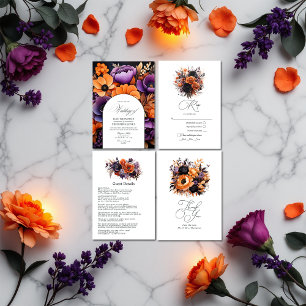 Burnt Orange, Dark Purple and Black Floral Wedding Invitation