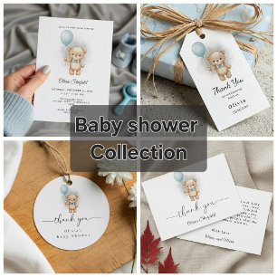 Thank you Baby Shower for Boy Blue Balloon Bear   Gift Tags