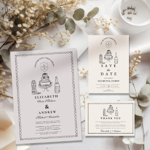 Black White Hand Drawn Western Doodle Wedding  Save The Date
