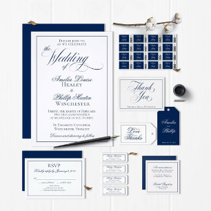 Budget Modern Elegant Navy Blue White Wedding