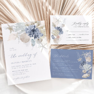 Boho Elegant On The Beach Blue Wedding Invitation