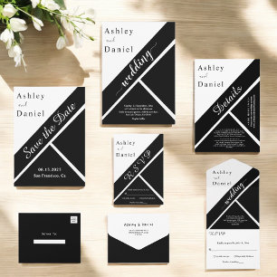 Elegant Black And White Geometric Modern Wedding Invitation