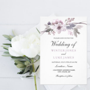 Elegant Purple Flowers White Wedding Invite