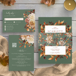 Green Fall Terracotta Watercolor Floral Wedding Invitation