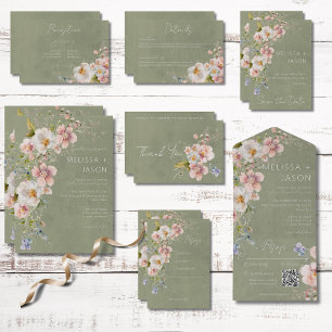 Pastel Floral Modern Green Wedding Thank You Card