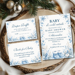 Elegant Blue Winter Baby Shower Books for Baby Enclosure Card