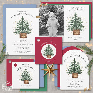 Modern Watercolor Christmas Tree Minimal Simple Return Address Label