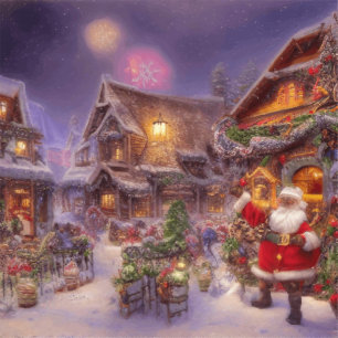 Santa In A Christmas Village Fantasy Landscape Poster