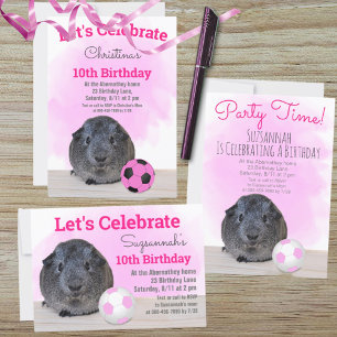 Girly Child Birthday Guinea Pig Pink Soccer Ball Wrapping Paper Sheet
