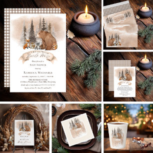 Woodland Bear  Animals Bearly Wait Boy Baby Shower Invitation