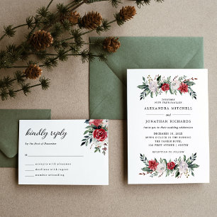 Christmas Wreath   Floral Holiday Wedding Invitation