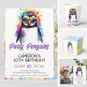Party Penguin sunglasses, kid's birthday  Invitation