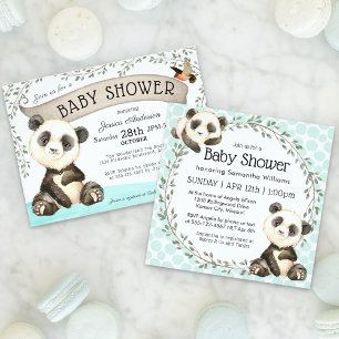 Cute Panda Bears Square Baby Shower Invitation
