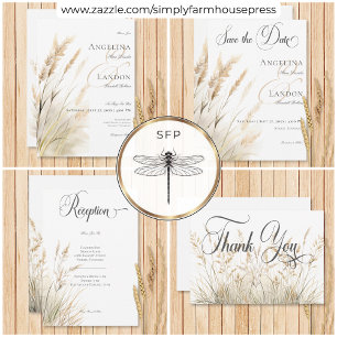 Rustic Boho Dried Tan Grass Wedding QR Code RSVP Card