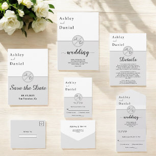 Elegant Monogram Black And White Grey Chic Wedding Invitation