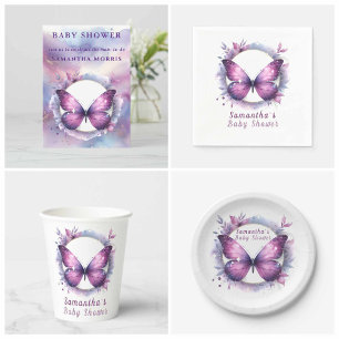 Purple Glitter Butterfly Baby Shower Invitation