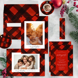 Modern Paint Red Black Plaid Return Address Wrap Around Label