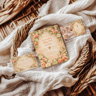 Peach Berry Garden First Birthday 1st Birthday Invitation