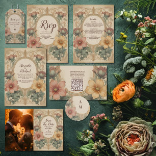 Olive & Orange Wedding Vintage Art Nouveau Floral Classic Round Sticker
