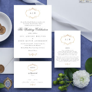 romantic classic traditional gold monogram wedding enclosure card