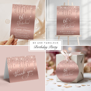 Rose Gold Glitter Budget 60th Birthday Invitation Flyer