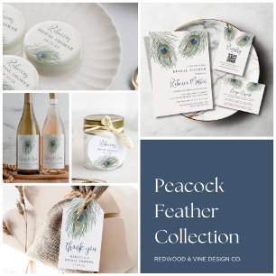 Watercolor Peacock Feather Bridal Shower Invitation