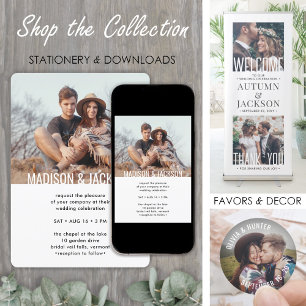 Modern Minimal All-In-One QR RSVP 2 Photo Wedding Invitation