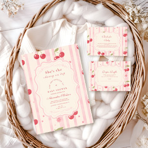 Unique Coquette Cherry on Top Baby Shower Invitation