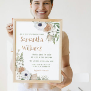 Winter Taupe Floral Diaper Raffle Baby Shower Game Business Card