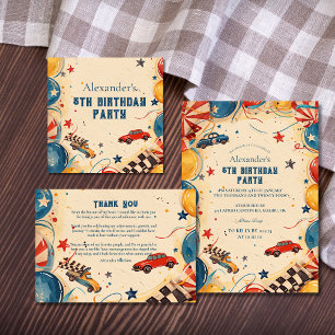 Retro Race Car Birthday Party Classic Round Sticker