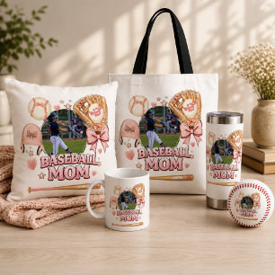 Baseball Mum Photo Collage Pink Bow Sports Coffee Mug