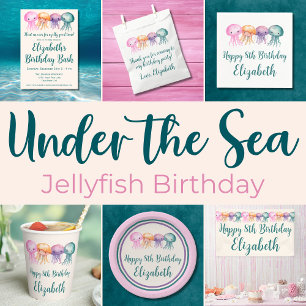 Cute Jellyfish Under the Sea Birthday Thank You Square Sticker