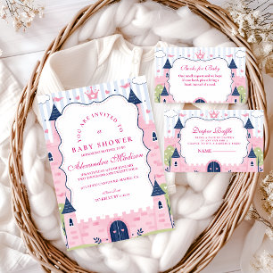 Cute Pink Princess Castle Diapper Raffle Enclosure Card