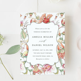 Burgundy   Tropical Fantasy Boho Floral Wedding Invitation