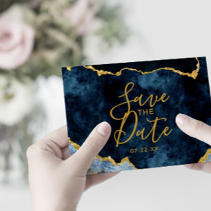 Navy Blue & Gold Foil Agate Wedding Invitations