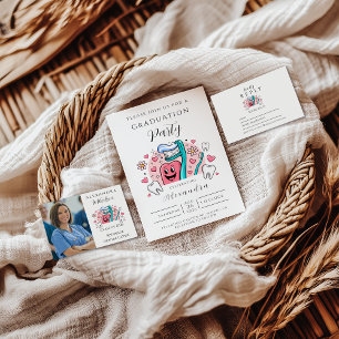 Whimsical Tooth & Hearts Dental Graduation Party Invitation
