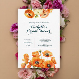 Rustic Orange White Garden Floral Bridal Shower Invitation