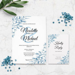 Classic Blue Floral Wedding Invitation