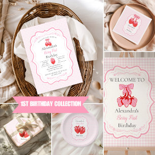 Strawberry 1st Birthday Party Berry First  Wrapping Paper Sheet