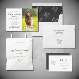 Modern Photo Quinceañera Elegant Grey Typography Invitation