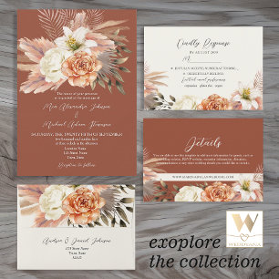 Boho Rustic Floral Wedding All In One Invitation