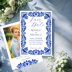 Talavera azulejo blue vintage Mexican wedding Return Address Label