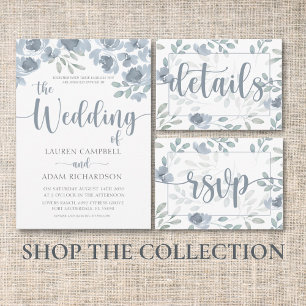 Rustic Eucalyptus Floral Dusty Blue Wedding   All  All In One Invitation