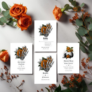 Orange Floral Skeleton Gothic Wedding Program