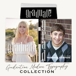 Graduation Minimalist Two Photo Simple Elegant Postcard