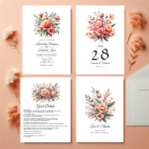 Peach Fuzz Floral Wedding Guest Details Enclosure Card